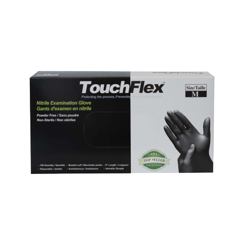 TouchFlex Nitrile Examination Gloves | Powder Free 5 Mil | Black - Box of 100 - Size Small