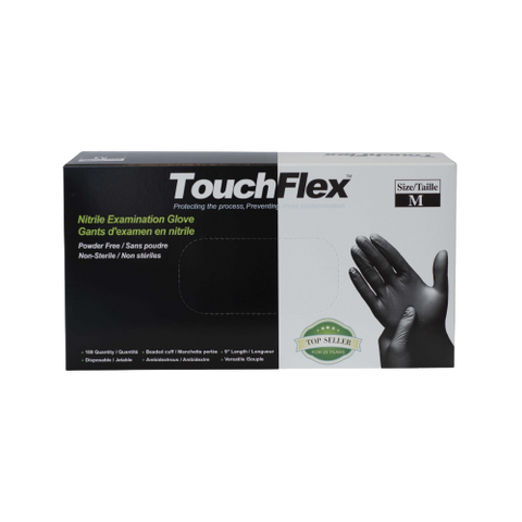 TouchFlex Nitrile Examination Gloves | Powder Free 5 Mil | Black - Box of 100 - Size Small