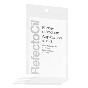 "RefectoCil Application Stick Refill (10-pack) from A & E Beauty Supplies, ideal for precise tint application in salons.White soft pouch package.