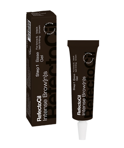 "RefectoCil Base Gel for Intense Browns treatments, essential for rich, lasting lash and brow color preparation.Lasts for up to 6 weeks
Dermatologically &amp; ophthalmologically tested
Semi-permanent make-up effect for fuller looking brows
Not tested on animals. brown tube inside of a box with white lettering"