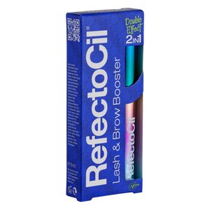 "RefectoCil Lash & Brow Booster (6ml) from A & E Beauty Supplies for enhancing lash length and brow fullness.This 2-in-1 serum nourishes and enhances lashes and brows, this bulue box with rainbow containers inside"