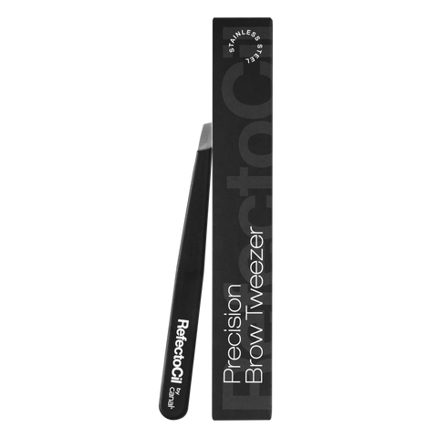 "RefectoCil Precision Brow Tweezers from A & E Beauty Supplies, stainless steel with ergonomic design for precise brow shaping. Their ergonomic design and beveled tip make precise, painless hair removal effortless, even for the finest hairs."