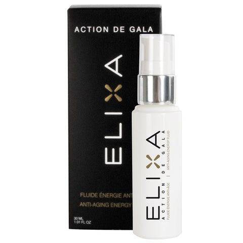 "A bottle of Action de Gal, Elixa Energy Fluid designed to energize and hydrate skin, ideal for revitalizing tired and stressed skin during facial treatments, available at A & E Beauty Supplies"
