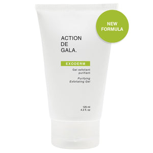 "A bottle of Action de Gala Exoderm Purifying Exfoliating Gel designed to cleanse, exfoliate, and refresh skin, ideal for facials and professional skincare treatments, available at A & E Beauty Supplies"
