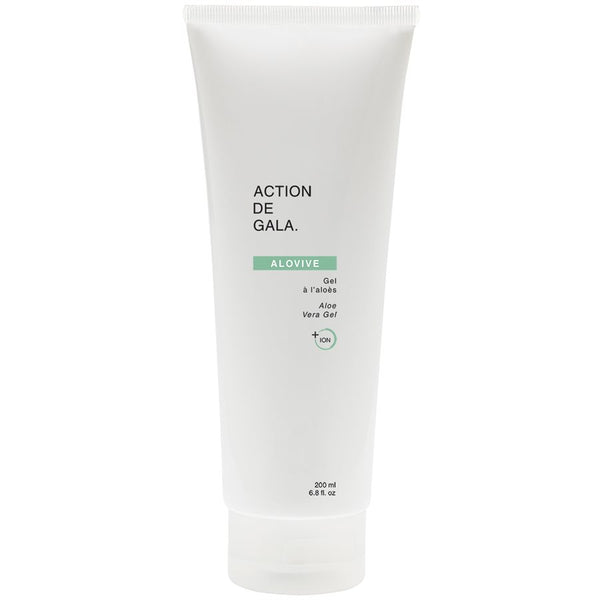 "A 200ml bottle of Alovive Aloe Gel by Action de Gala, a soothing and hydrating aloe vera gel ideal for post-treatment care, available at A & E Beauty Supplies. Perfect for after electrolysis, laser, waxing, sugaring, tweezing, threading."
