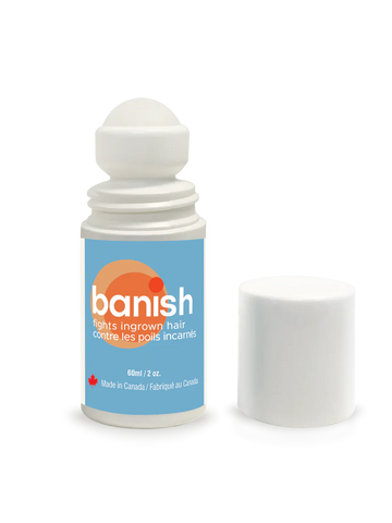 "Banish has been specially formulated to treat ingrown hairs, razor burn, bumps and skin irritation resulting from shaving, waxing, electrolysis and laser hair removal. Produces results in 24-48 hours
Roll-on applicator with a gel based formulation Safe and gentle on skin, leaves no residue."
Non irritating, herbal scented, cool feeling.
