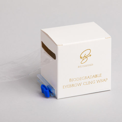 "Biodegradable cling film roll, eco-friendly and designed for use in beauty treatments like brow lamination and lash lifting, displayed on a clean, neutral background."