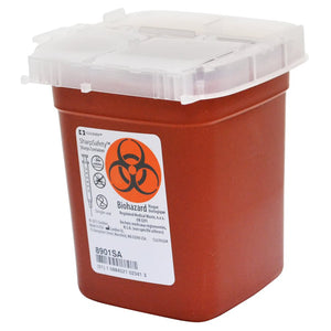 "A durable disposable biomedical waste container with a secure snap-on lid, designed for safe and hygienic waste disposal, available at A & E Beauty Supplies -jpg"