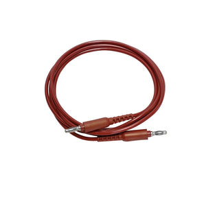 Red flexible electrode cable with a durable banana-type plug, designed to connect bar or plate electrodes to electrolysis machines like Apilus and Silhouet-Tone. This cable is ideal for blend hair removal treatments, ensuring a secure and reliable connection during professional electrolysis procedures.