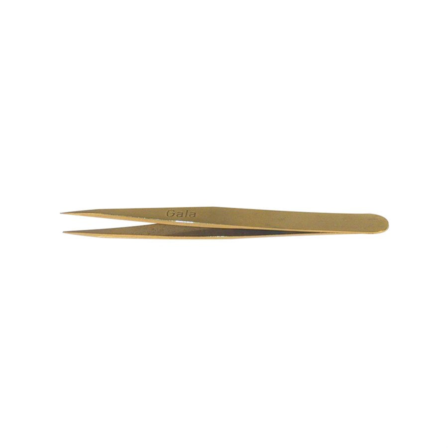 "Quality tweezers. Gold-plated stainless steel for hypoallergenic skin. Good for those with nickel allergy. "Gala Tweezer OC 9cm (06-101) from A & E Beauty Supplies – precision tweezers for professional use"