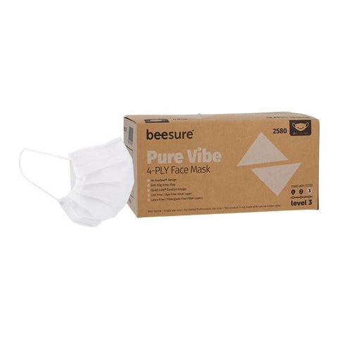 Mask Earloop BeeSure Vibe Anti-Fog ASTM Level 3 - White - Box of 50