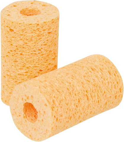 A yellow cylindrical sponge designed for use with Hinkel and Fischer electrolysis machines. The sponge is 2.75 inches in length with a circumference of 1.5 inches. It is used to cover electrodes during blend, cataphoresis, or anaphoresis treatments.