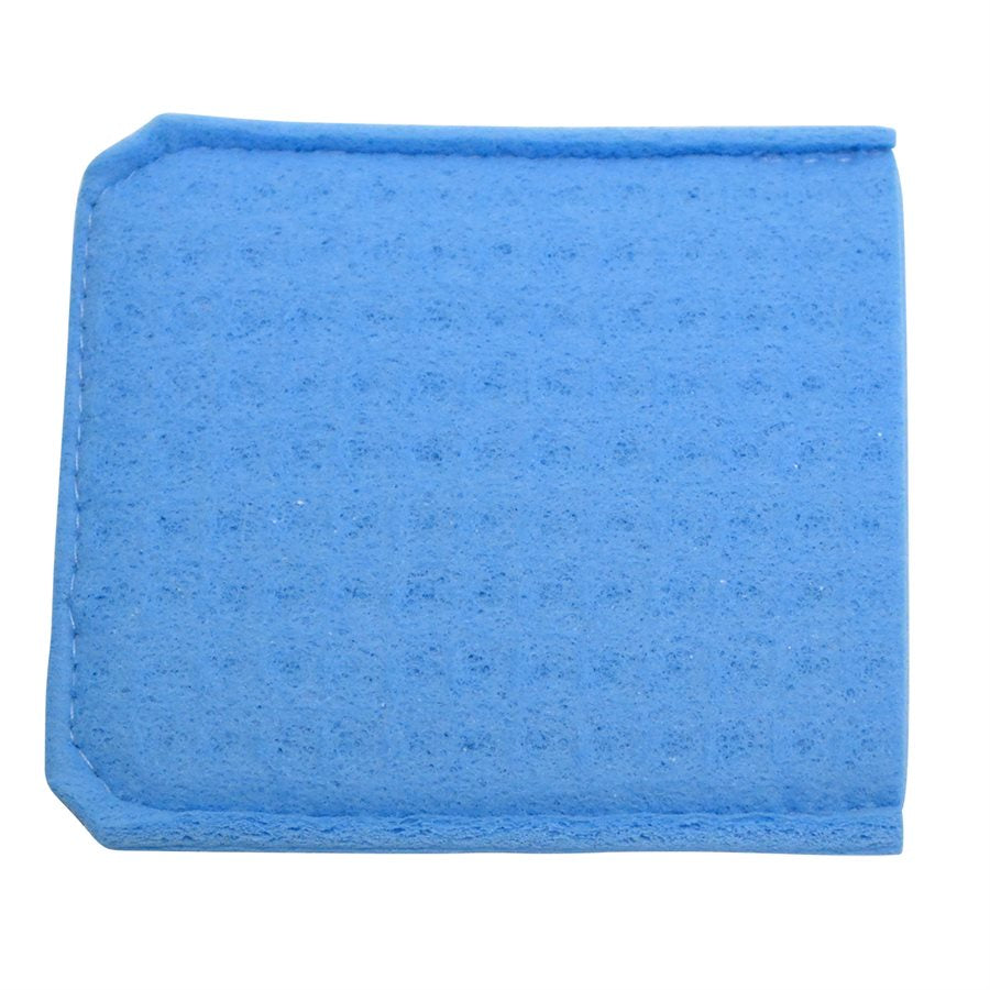 A blue square sponge-like cover for an Apilus electrolysis machine's plate electrode. The cover helps maintain the electrode's moisture and ensures proper electric contact during treatments.