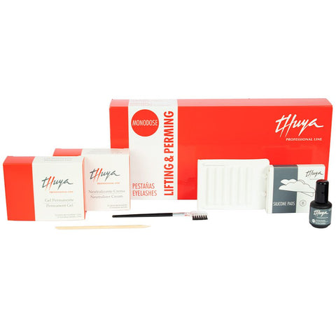 "Thuya Eyelash Perming Kit Monodose - A & E Beauty Supplies The Permanent Eyelash Kit contains everything you need to do for this service. The Kit contains: 1 x Glue, 12 x permanent gel single-use, 12 x neutralizer single-use, 30 x mixed curlers, 1 x comb brush, and 1 x orange stick."
