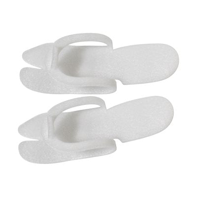 "White disposable foam pedicure slippers, lightweight and hygienic, in a pack of 25 pairs they are ideal for professional salons and spas, providing a sanitary solution for each client."